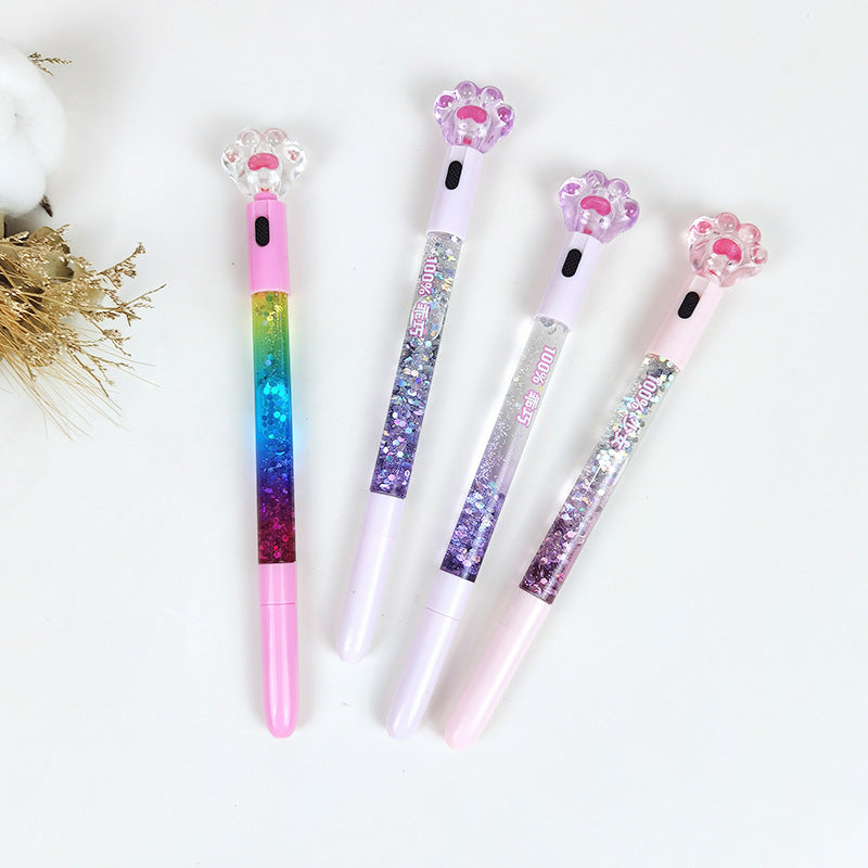 Wholesale Colorful Gradient Glow Cat Claw Flowing Sand Plastic Pen